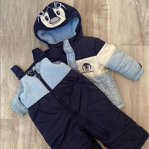 Two Piece Blue Penguin Snow Suit, 18 Months